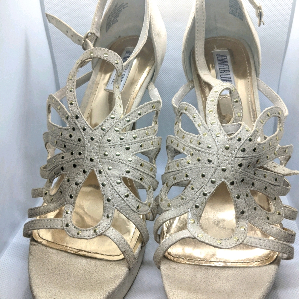 Jennifer Lopez Open Toe Heels, Gold Accents